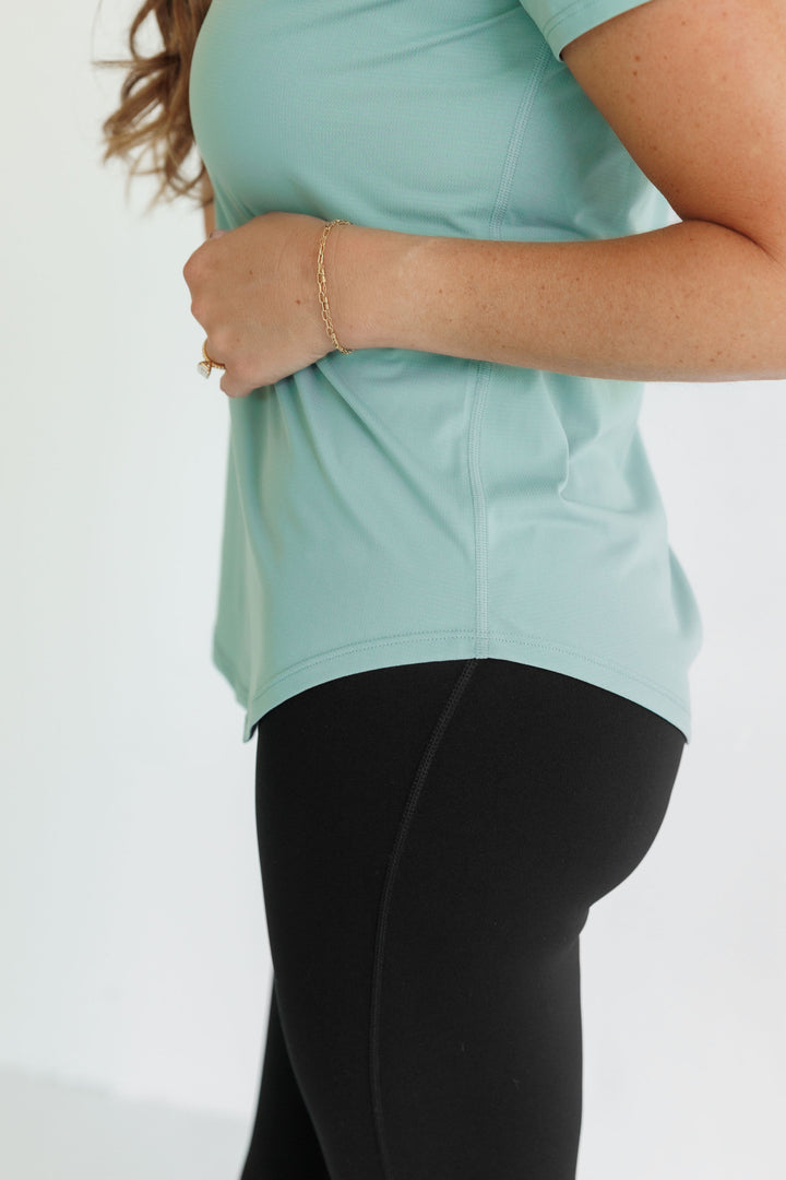 Sage Green "Sammie" Active Short Sleeve Scoop Hem Tee