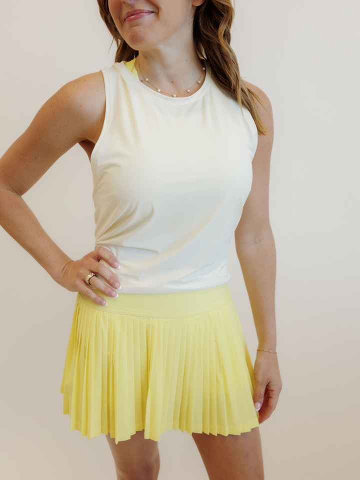 Sunbeam Yellow "Maddie" Full Pleat Active Skirt with Pockets in Shorts Liner
