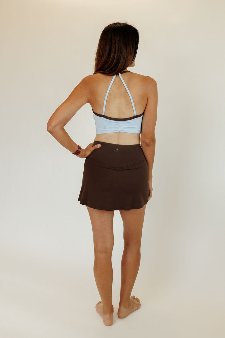 Windmill Blue and Espresso "Everly" Halter Longline Bra with Fixed Pads