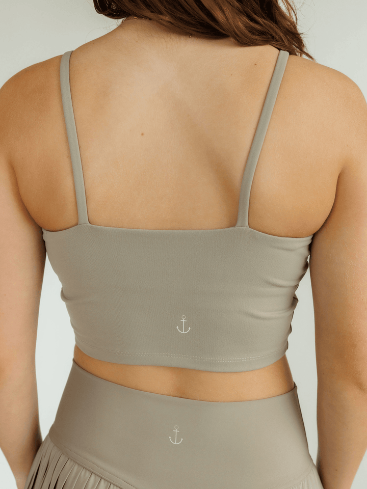 Khaki "Lilly" Soft Longline Sports Bra with Thin Straps