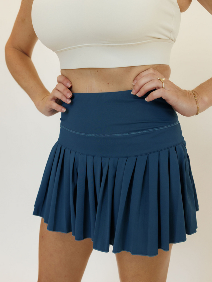 Teal Blue "Brooklyn" Pleated Active Skirt