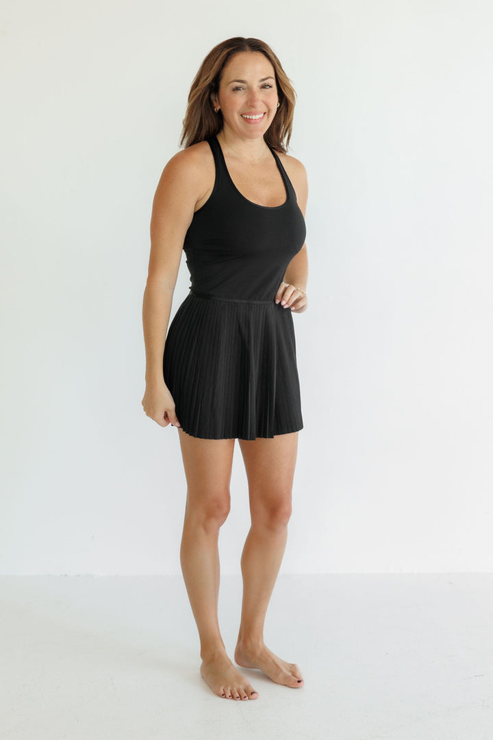 Black "Cameron" Pleated Racerback Dress