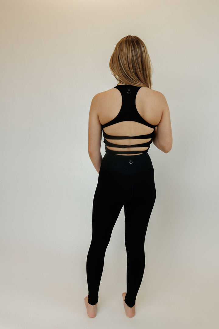 Black "Gia" Open Back Fixed Longline Bra Tank
