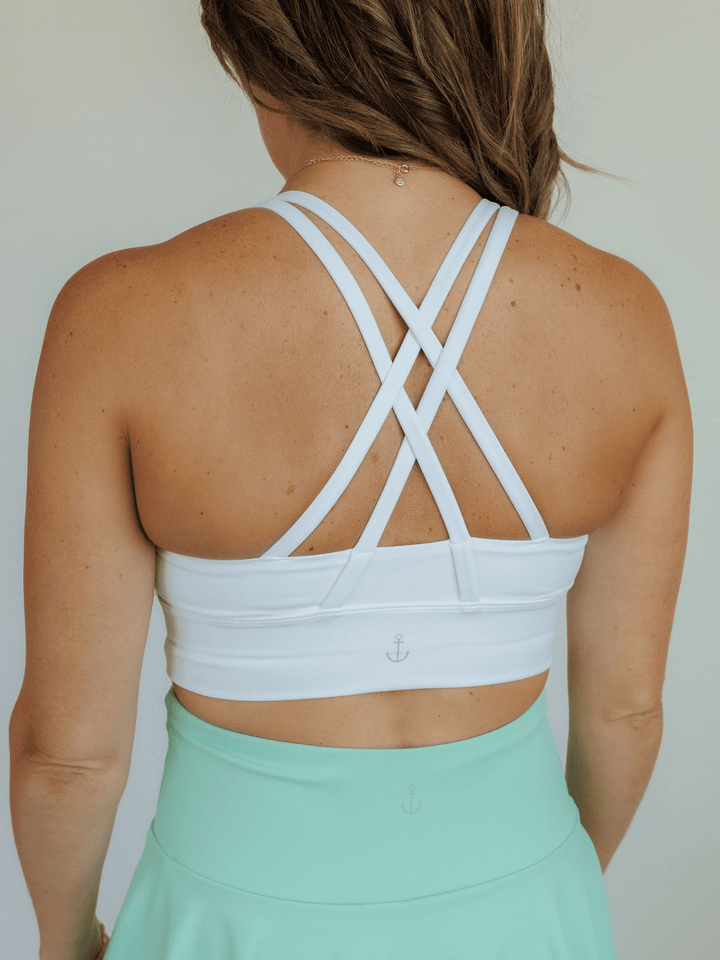 Back View Amelia Strappy Back Bra in Bright White - Navalora Fit Sports Bra