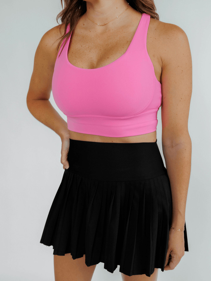 Amelia Strappy Back Bra in Doll Pink - Navalora Fit Sports Bra-Close Up