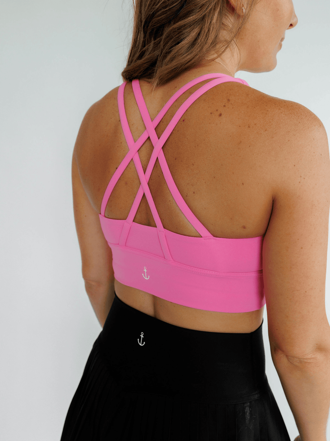 Amelia Strappy Back Bra in Doll Pink - Navalora Fit Sports Bra-Back Side Profile