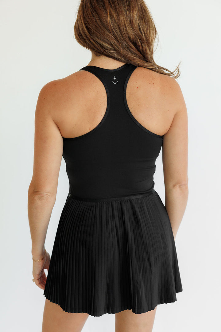Black "Cameron" Pleated Racerback Dress