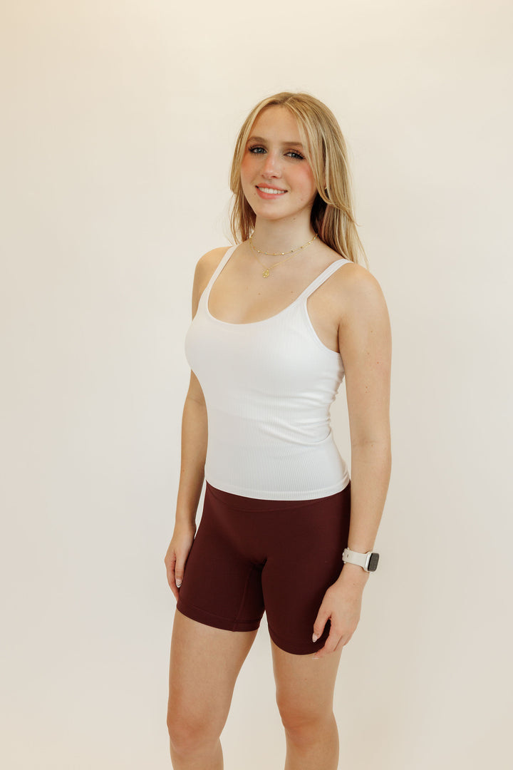Bright White "Blake" Ribbed Tank with Built in Support and Removable Pads