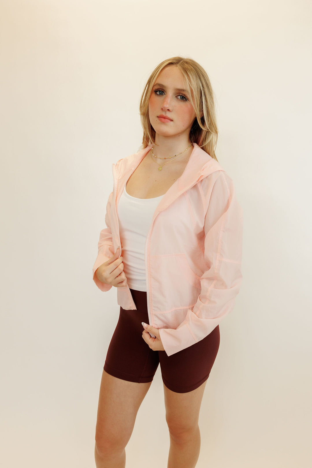 Strawberry Milkshake "Sarai" Lightweight Water Resistant Full Zip Hooded Jacket with SPF50