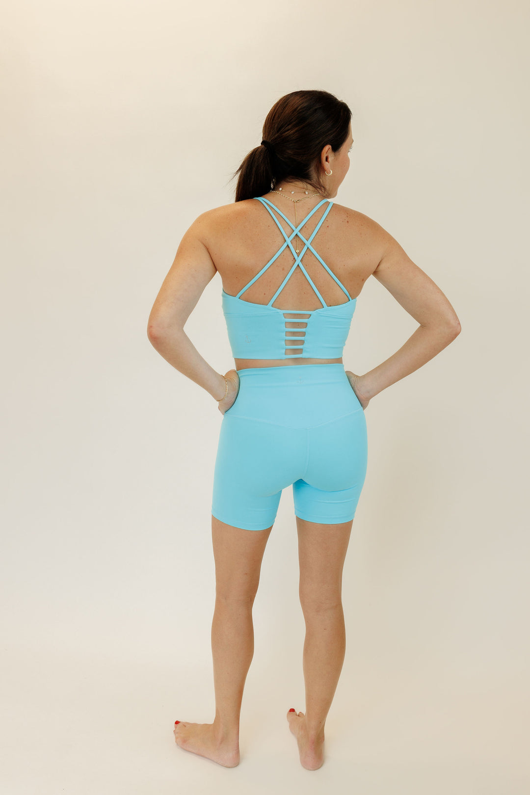 Turquoise Blue "Elizabeth" Open Back Longline Sports Bra