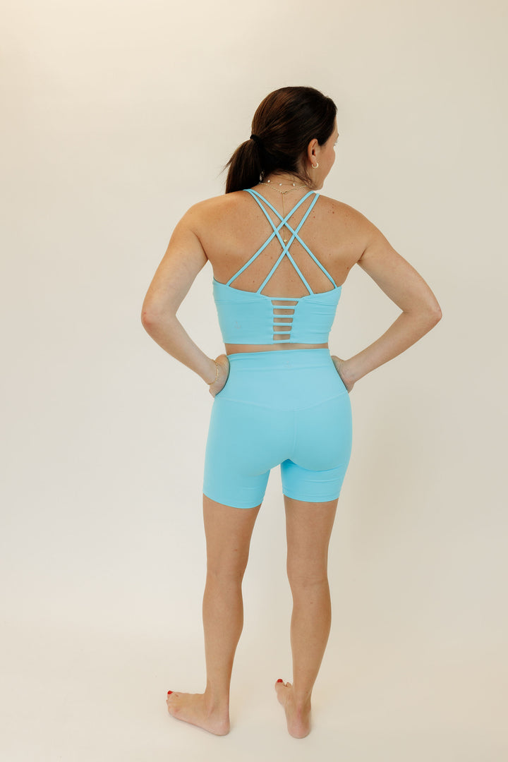 Turquoise Blue "Elizabeth" Open Back Longline Sports Bra