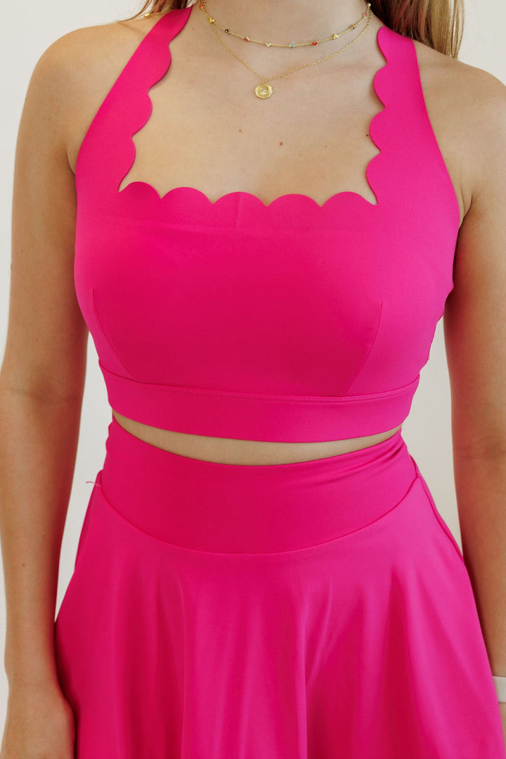 Rose Pink "Scarlett" Scallop  Criss Cross Sports Bra