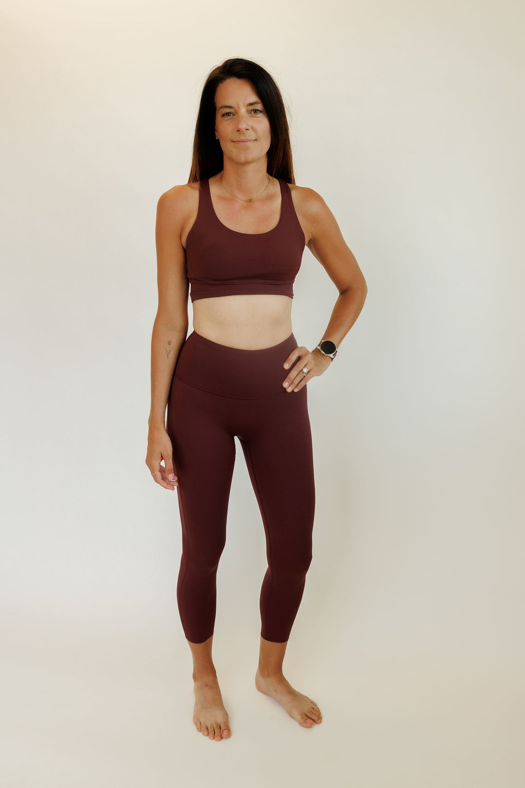 Red Merlot "Tessa" High Rise Compressive Leggings with Waist Hem