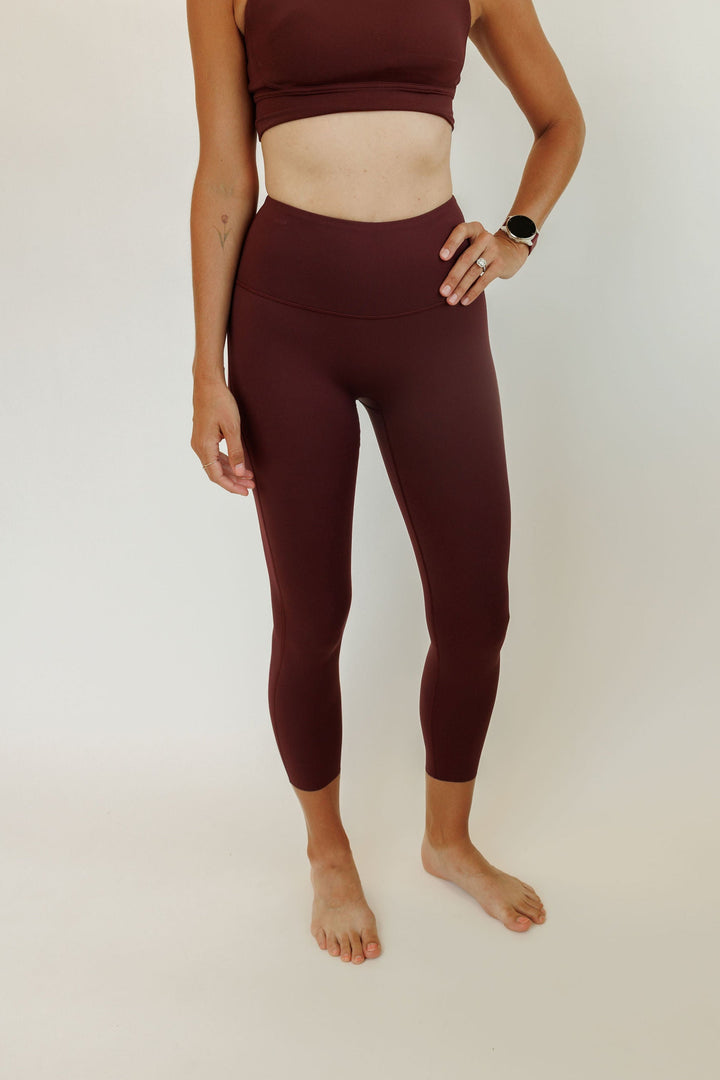 Red Merlot "Tessa" High Rise Compressive Leggings with Waist Hem