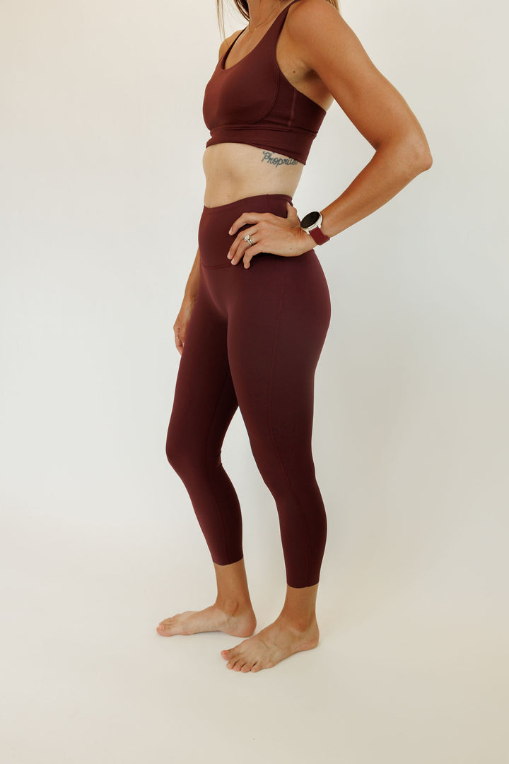 Red Merlot "Tessa" High Rise Compressive Leggings with Waist Hem