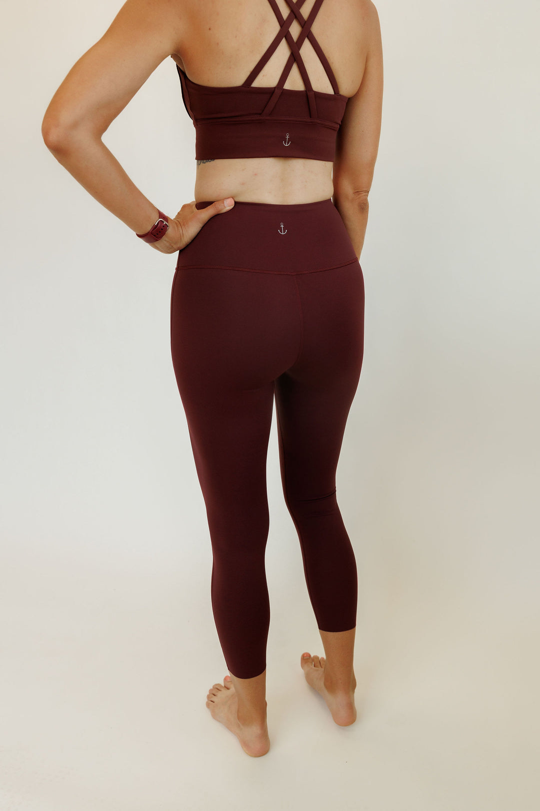 Red Merlot "Tessa" High Rise Compressive Leggings with Waist Hem