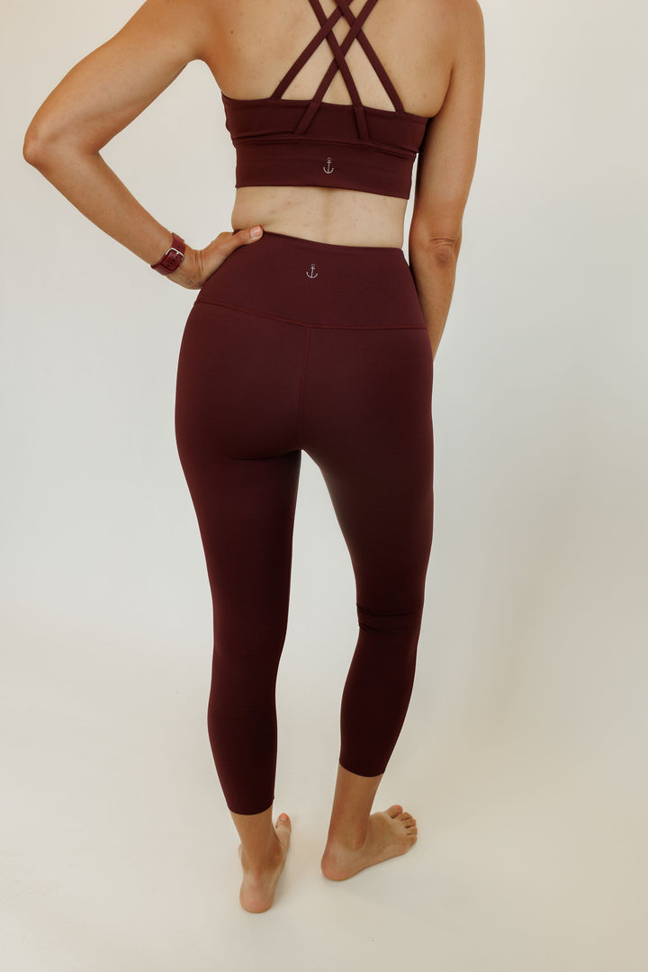 Red Merlot "Tessa" High Rise Compressive Leggings with Waist Hem