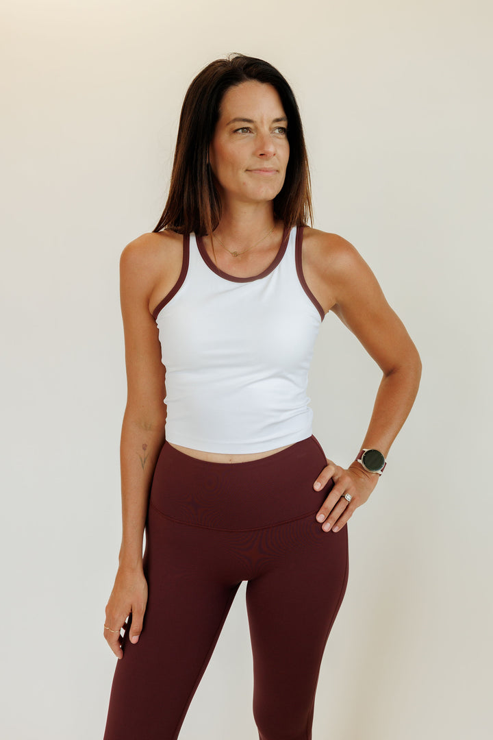 White and Red Merlot "Piper" Racerback Bra Tank with Removable Pads