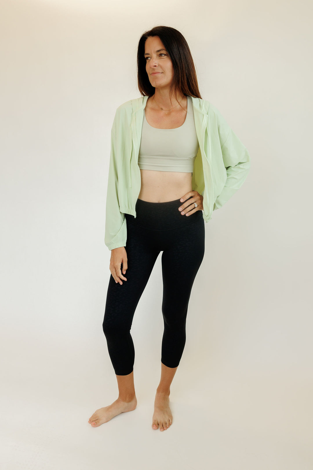 Mint Green "Isla" Lightweight Drawstring Hooded Full Zip Jacket