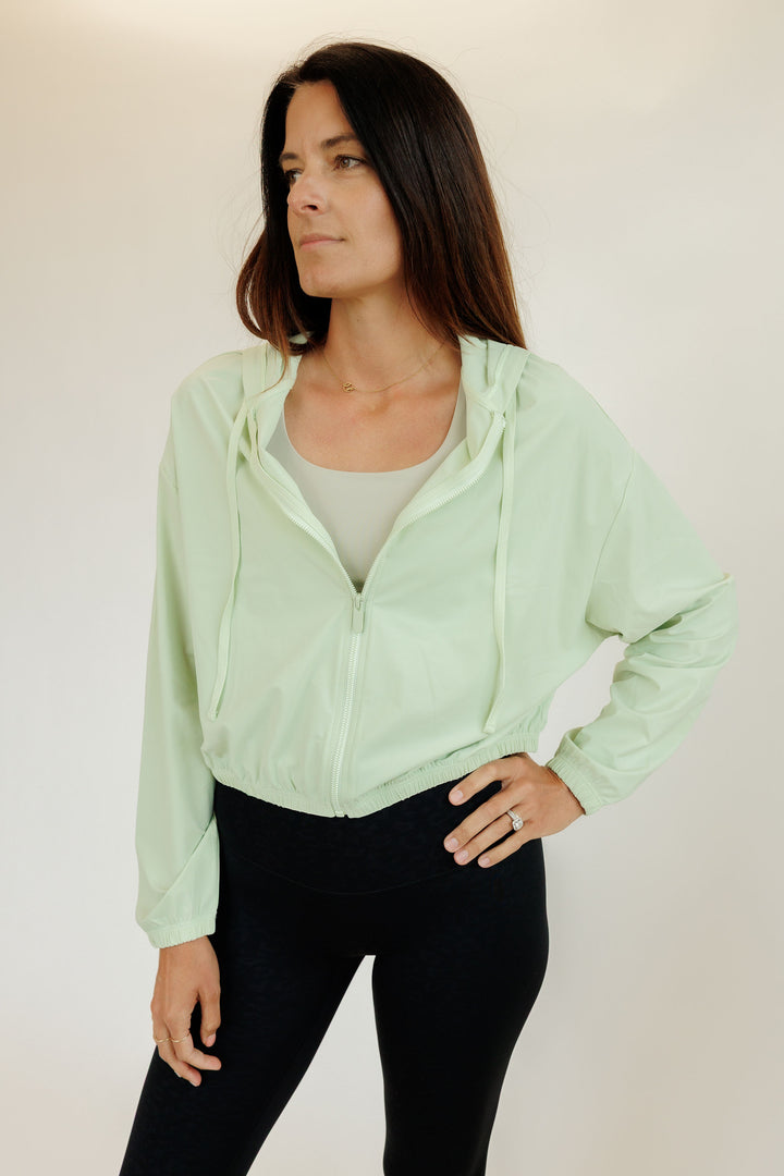 Mint Green "Isla" Lightweight Drawstring Hooded Full Zip Jacket