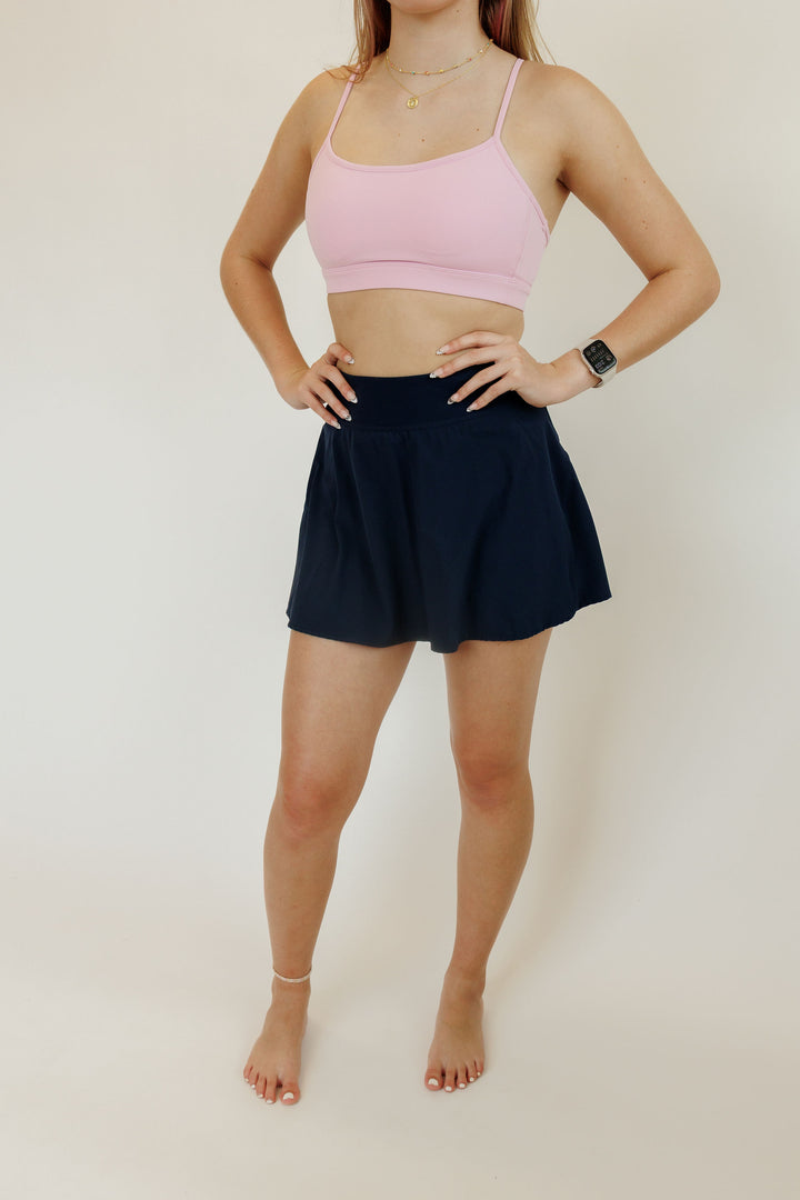 Navy Blue "Dakota" A Line Active Skirt with Pockets in Shorts Liner