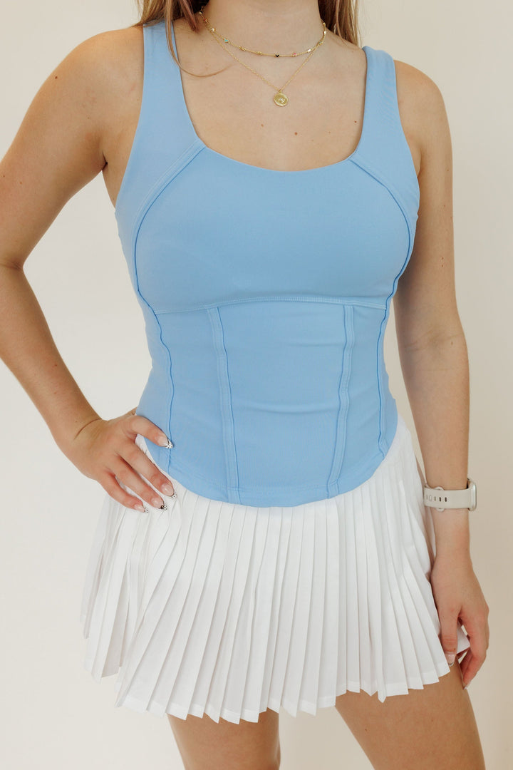 Spring Blue "Raven" Corset Bra Tank Racerback Tank with Removable Pads