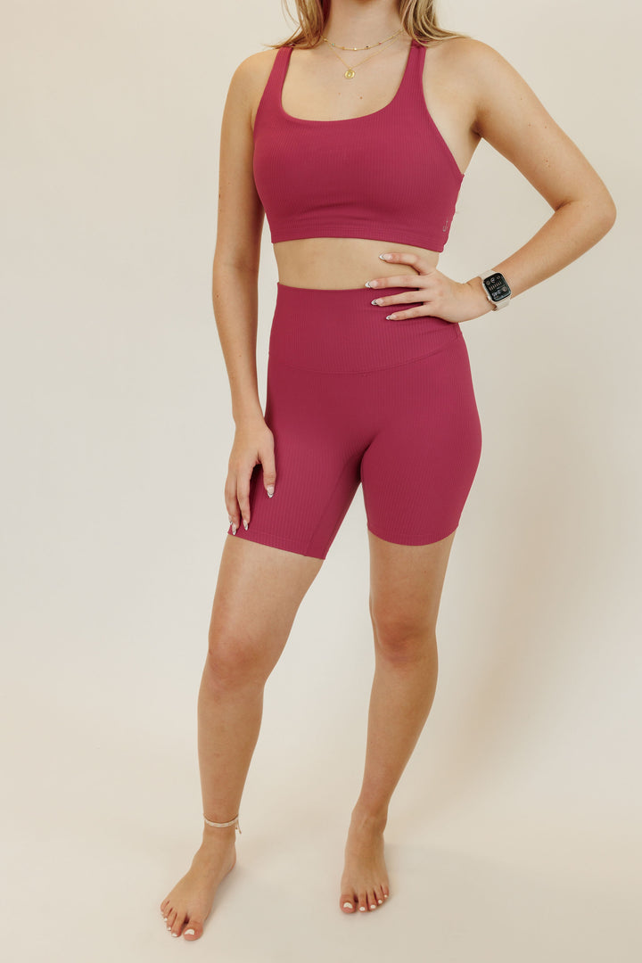 Plum Pink "Gianna" Ribbed Comfort High Rise Quick Dry Second Skin Shorts