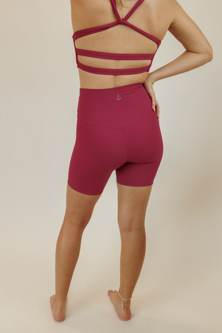 Plum Pink "Gianna" Ribbed Comfort High Rise Quick Dry Second Skin Shorts