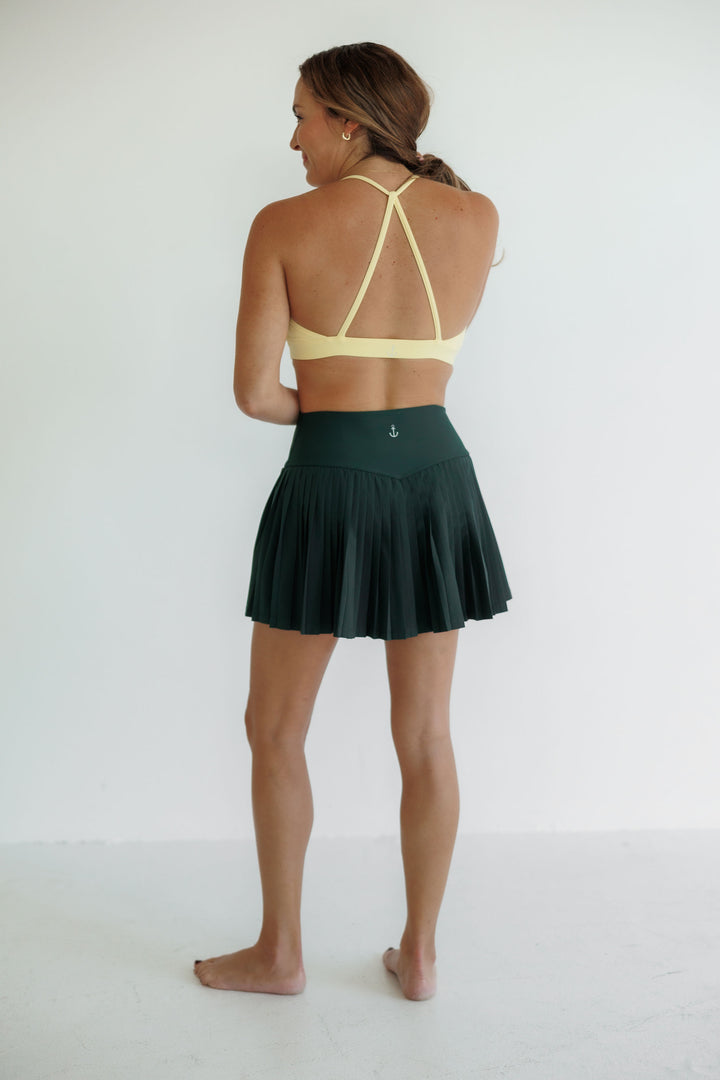 Hunter Green "Maddie" Full Pleat Active Skirt with Pockets in Shorts Liner
