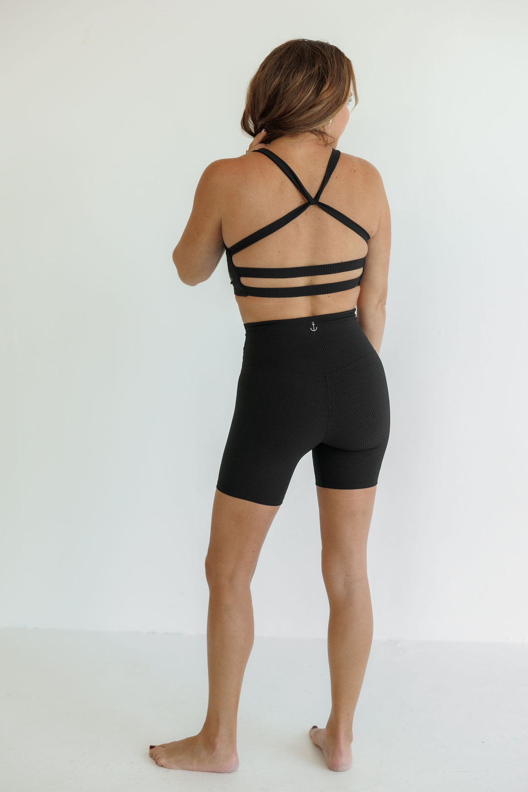 Black "Gianna" Ribbed Comfort High Rise Quick Dry Second Skin Shorts