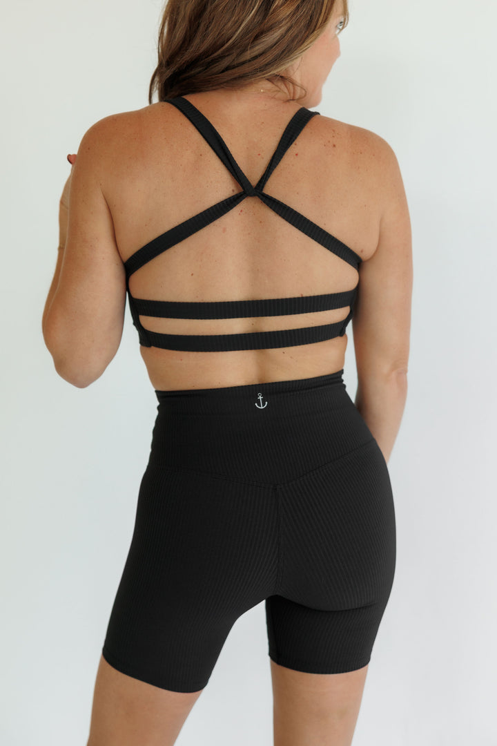 Black "Gianna" Ribbed Comfort High Rise Quick Dry Second Skin Shorts