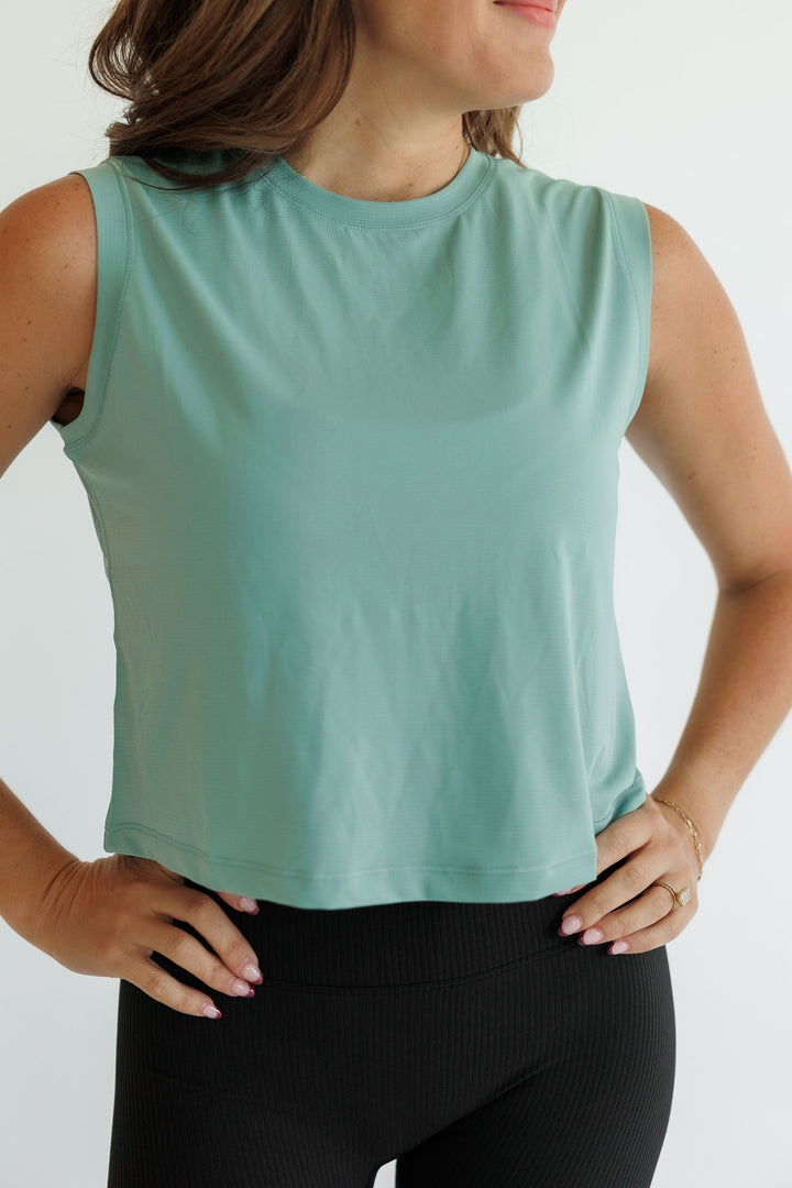Sage Green  "Tatum" Quick Dry Flow Crop Tank