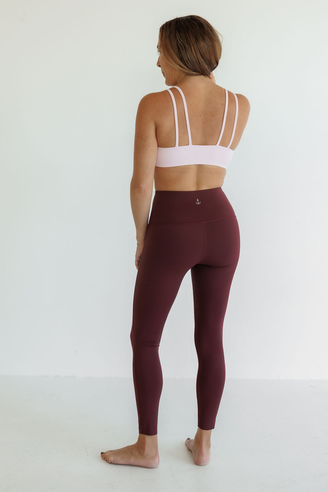 Red Merlot "Tessa" High Rise Compressive Leggings with Waist Hem