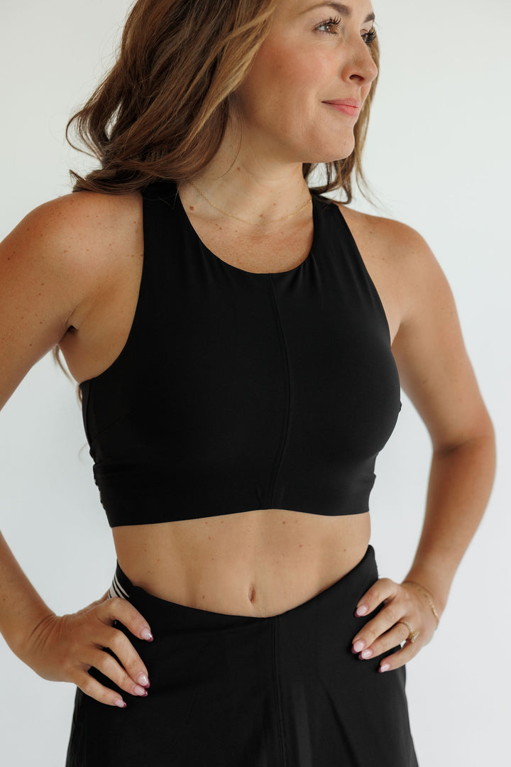 Black "Cora " Racerback Longline Sports Bra