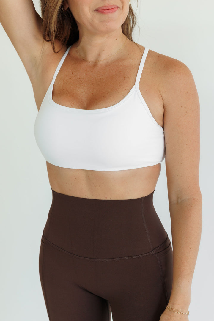 Bright White "Olivia" Open Back Low Impact Sports Bra with Removable Pads