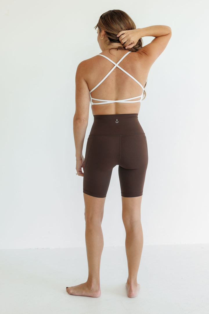 Espresso Brown "Leah" 8 inch Power Pocket High Rise Shorts
