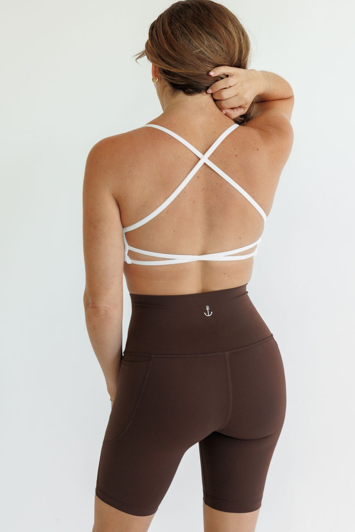 Bright White "Olivia" Open Back Low Impact Sports Bra with Removable Pads