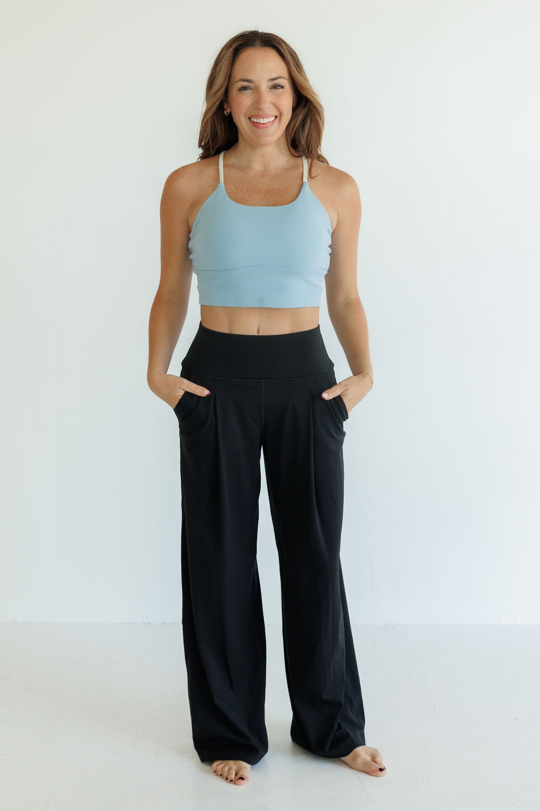 Steel Blue and White "Skye" Keyhole Longline Bra