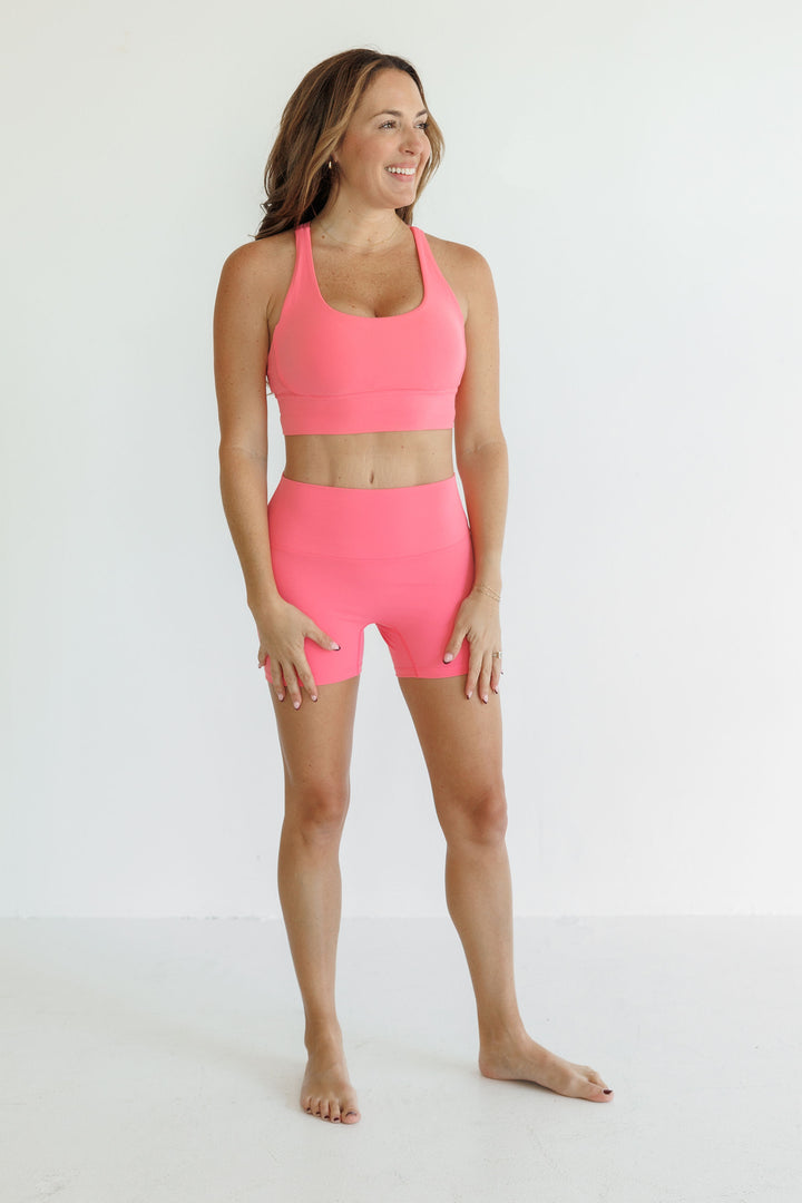 Cherry Blossom Pink "Kate" Comfort High Rise Quick Dry Second Skin Shorts- 4 Inch Inseam