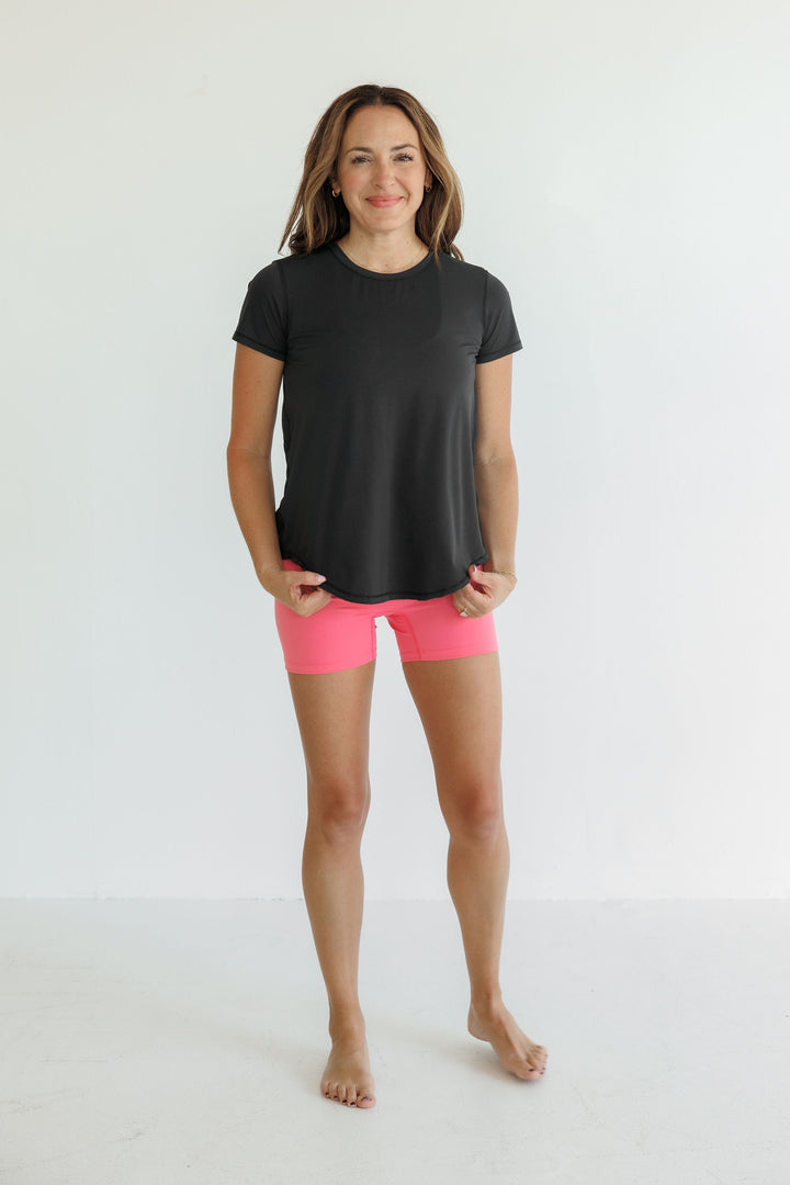 Cherry Blossom Pink "Kate" Comfort High Rise Quick Dry Second Skin Shorts- 4 Inch Inseam