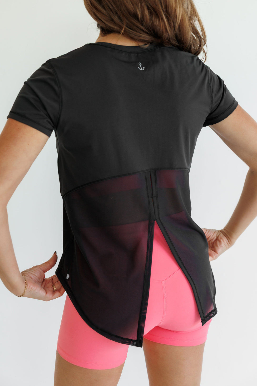 Black "Reese" Quick Dry Mesh Tie Back Tee