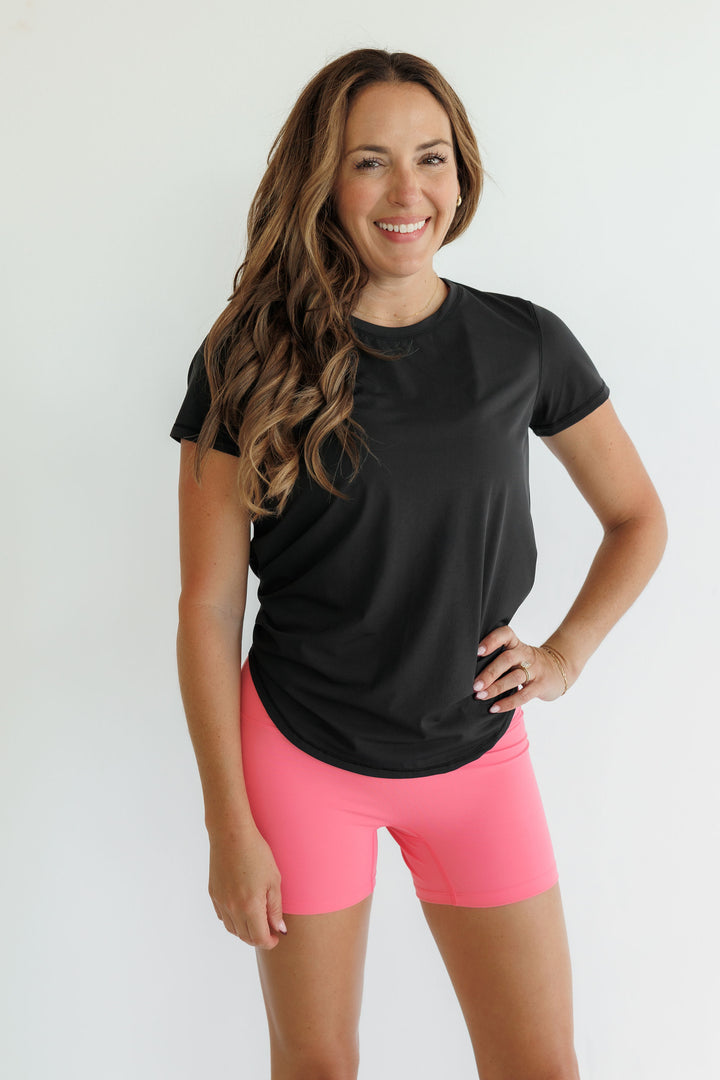 Black "Reese" Quick Dry Mesh Tie Back Tee