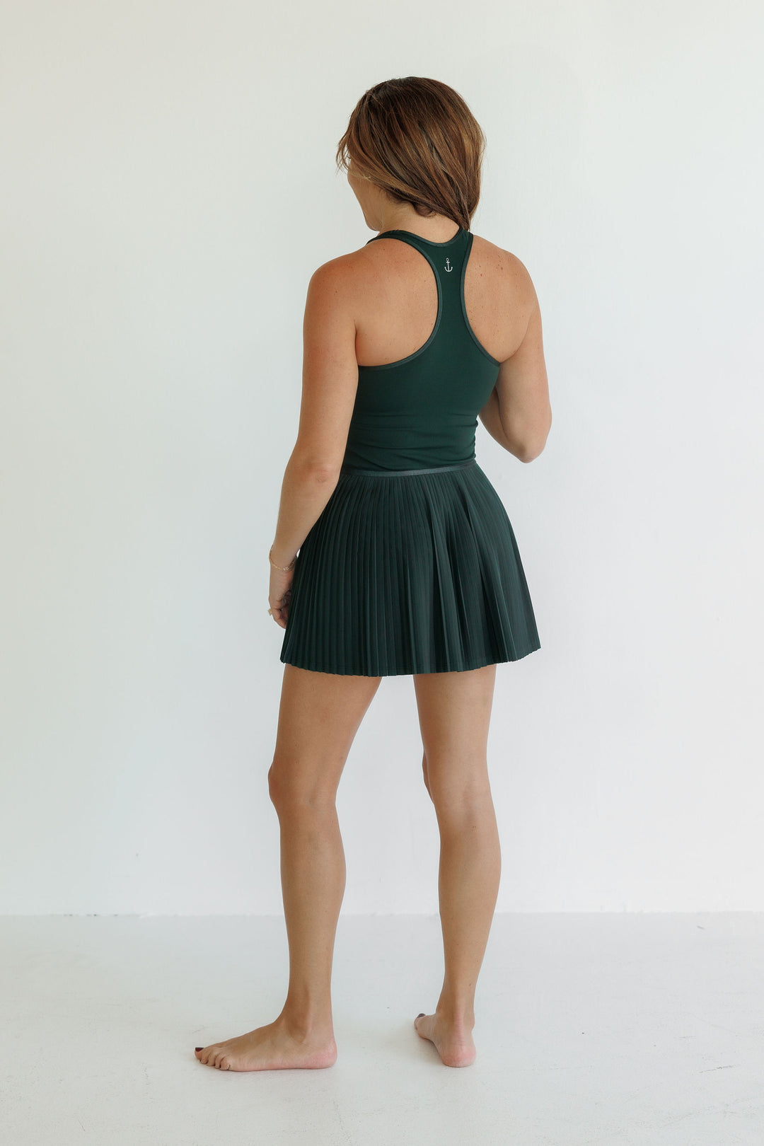Hunter Green "Cameron" Pleated Racerback Dress