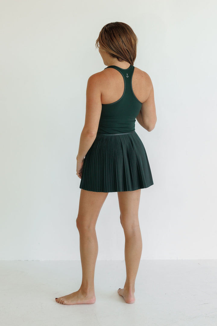 Hunter Green "Cameron" Pleated Racerback Dress