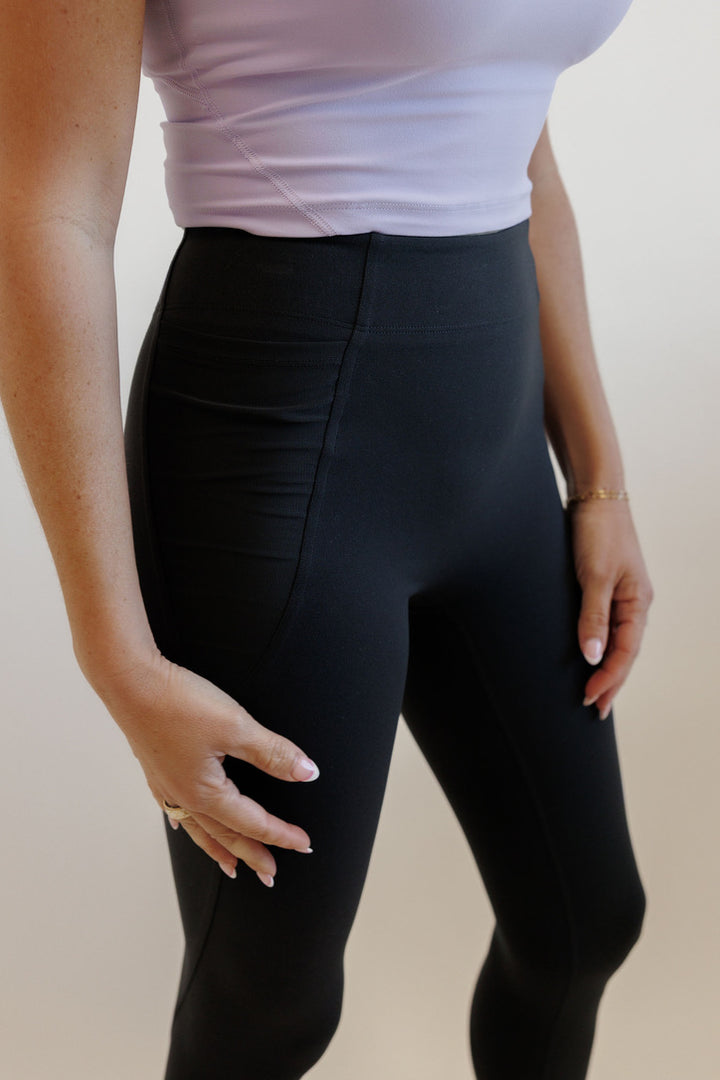 Dark Charcoal "Abby" Mesh Pocket  High Rise Leggings