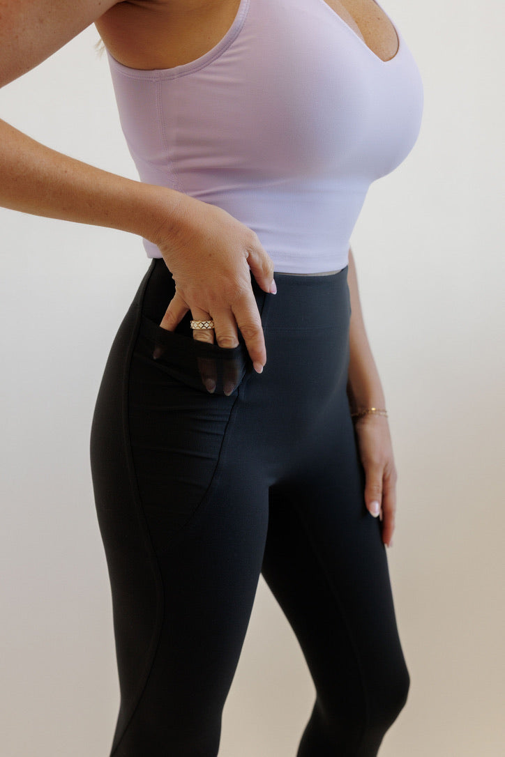 Dark Charcoal "Abby" Mesh Pocket  High Rise Leggings