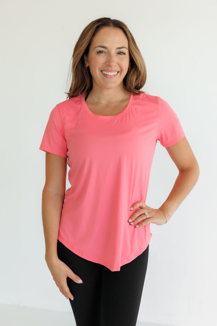 Cherry Blossom "Sammie" Luxe Relaxed Fit Short Sleeve Scoop Hem Tee
