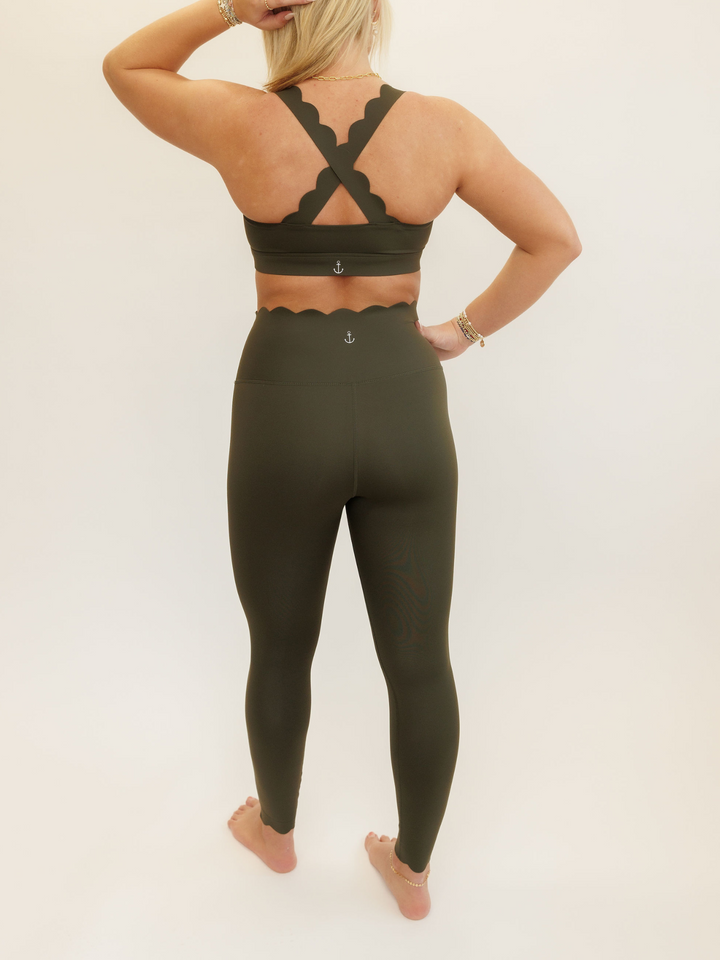 Forest Green Scarlett Scallop Leggings Full Back View