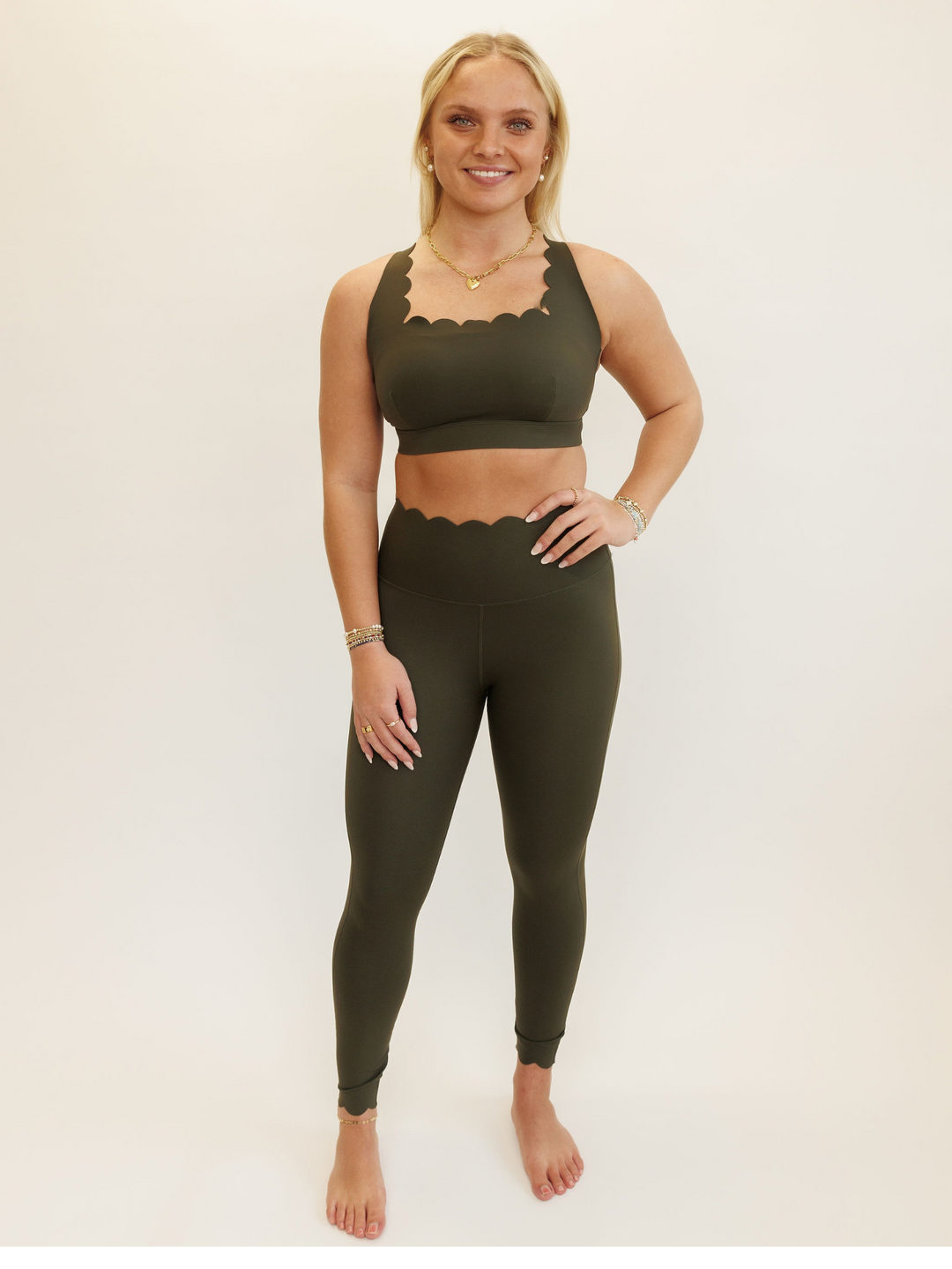 Forest Green Scarlett Scallop Leggings Model View