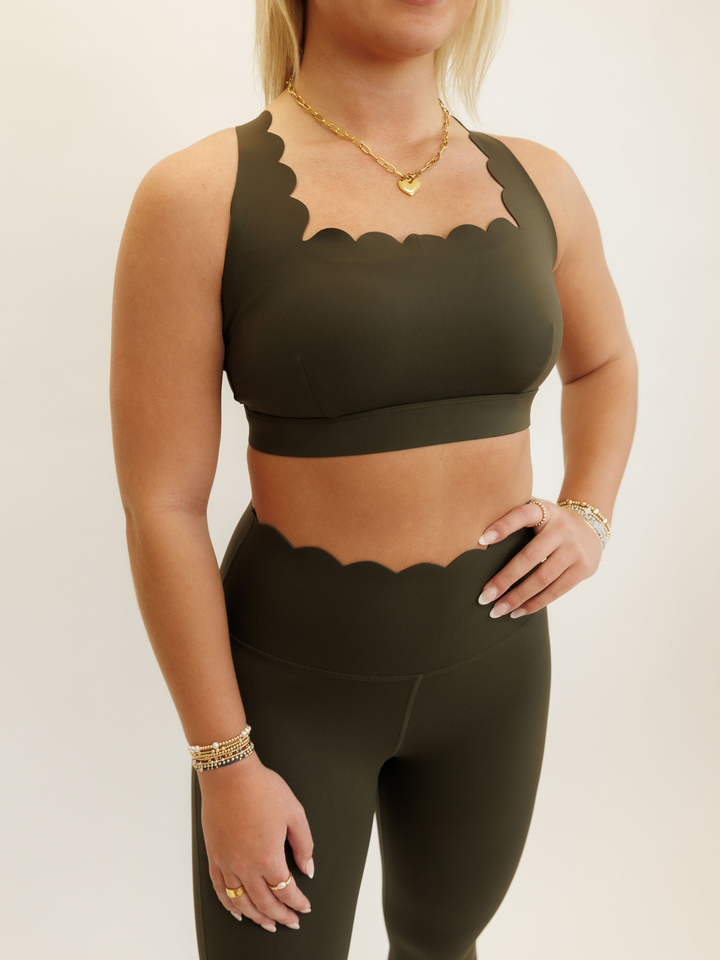 Forest Green Scarlett Scallop Sports Bra Detail View